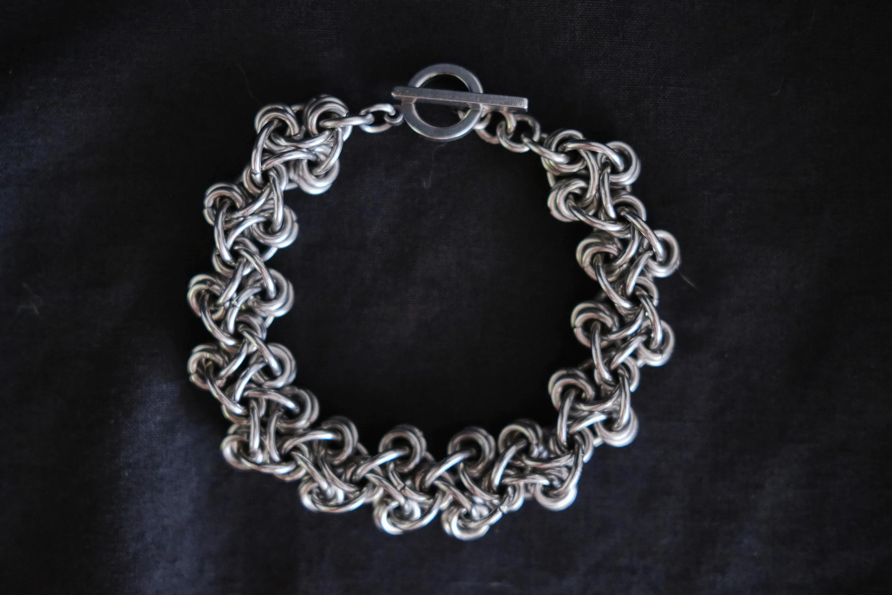 Stainless steel chainmail bracelet, front