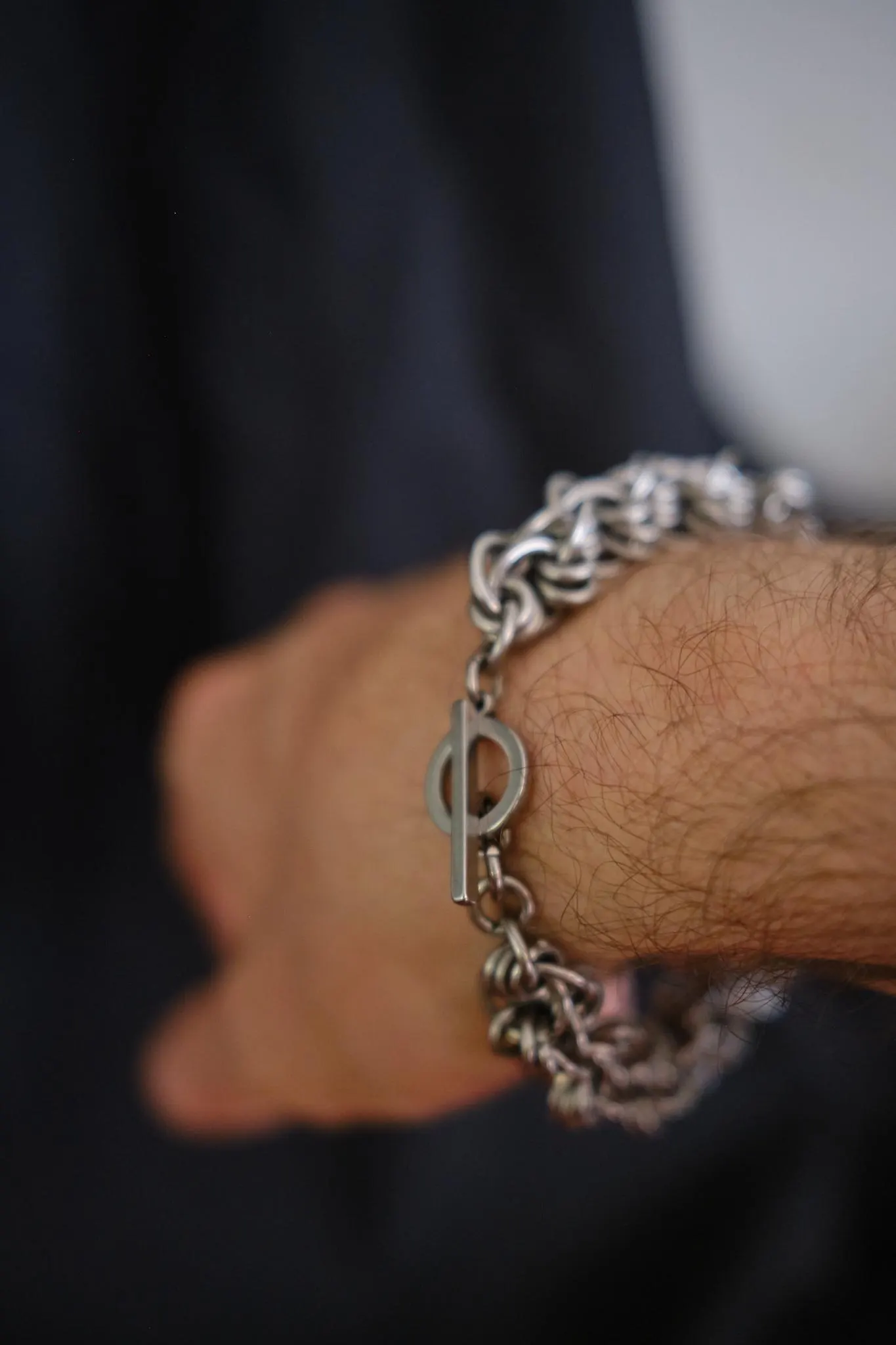 Stainless steel chainmail bracelet, detail